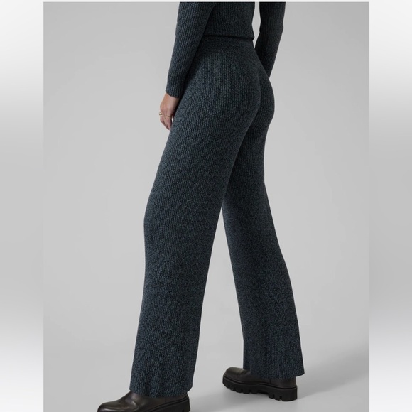 Athleta Reverie Ribbed Sweater Flare Pants | Navy Blue | High-Waisted | Small - Picture 4 of 9
